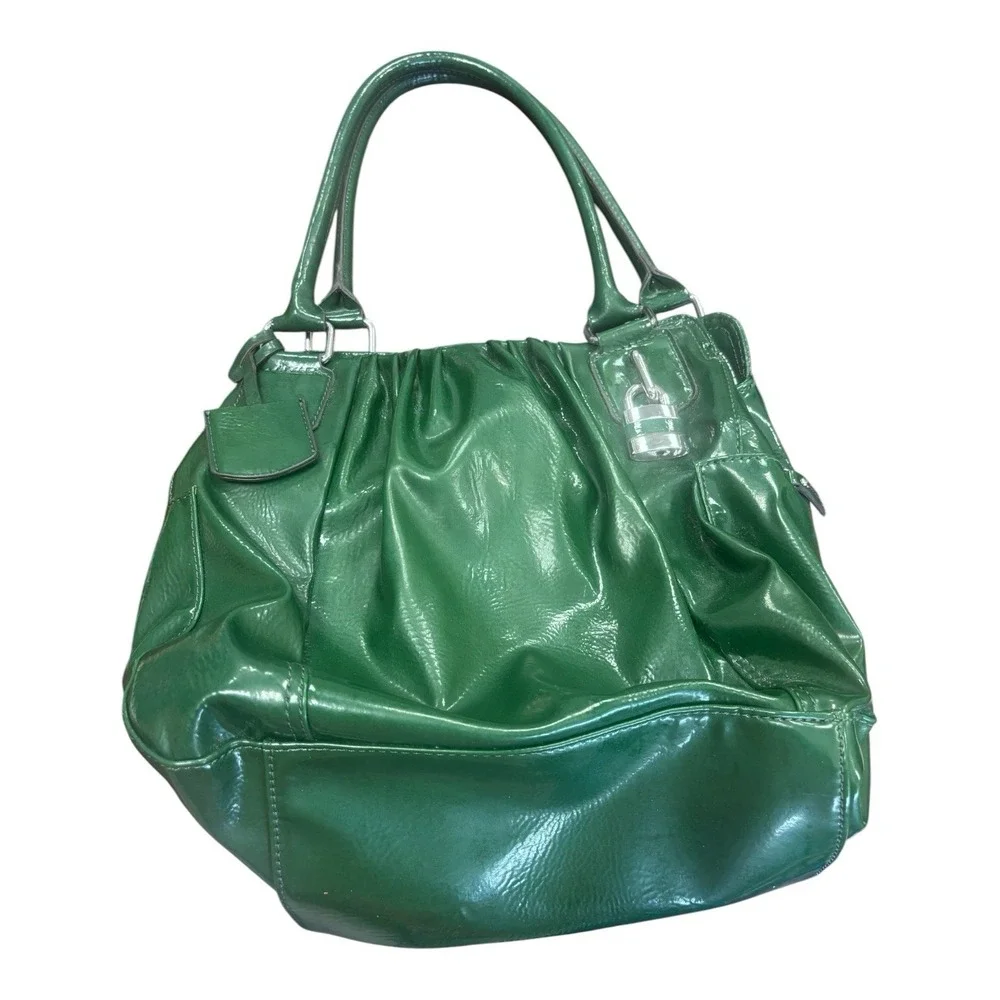 Green Slouchy Soft Patent Leather Hobo Bag Y2K Bohemian Chunky Metal